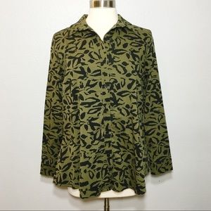 Comfy USA Olive Green Printed Button Down Shirt
